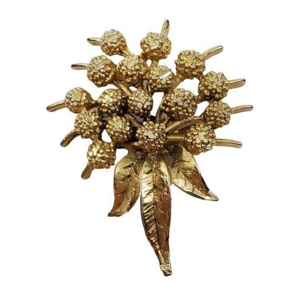 Mamselle Floral Pin Brooch Gold Tone Textured‎ Bouq